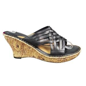 Born Drillers Turbie Black Woven Leather Wedge Sandals Size 9 Comfort Platform
